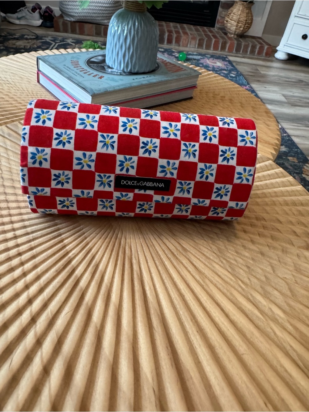 Dolce & Gabbana hard eyeglasses case vibrant red and white checkered pattern